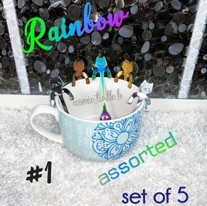 NEW Rainbow Colorful Stainless Steel Cat Coffee Dessert Spoons